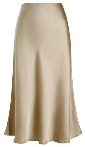 Eisnnu Damen Satin Rock Midi-Länge Rock A Linie Röcke Große Größe Einfarbig Fishtail Seidiger Midirock Business Party Skirt S-XXXL