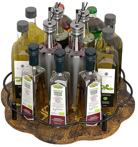 Awoyep Lazy Susan Turntable Organizer Wooden: Spice Rack Cupboard Organiser 360° Rotating Storage Condiment Holder Kitchen Countertop Pantry Dining Table Bathroom Coffee Bar (Black-1 Level)