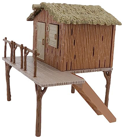 HYTROVE Simuliertes Reetdachhaus Modell Sandtisch Ornament PVC Robust Glatt Dekor Bauernhof Wildtierszene Zimmer