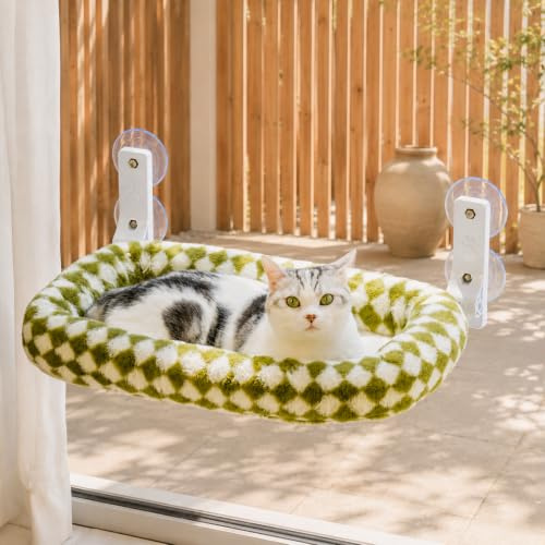 EDAGNY Cat Window Bed for Indoor Cats Foldable Plush Soft Hammock Green M