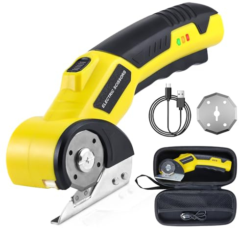 Feelhap Ciseaux Électriques sans Fil, Coupe Carton Électrique 4 V Ciseaux Couture Électrique Rechargeable, Ciseaux Electrique Tissu Couture, Cutter Rotatif pour Tissus,Cuir,Moquette,Carton,Plastique