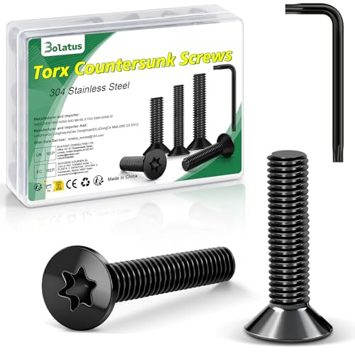 20 Stück M6 x 20 mm Senkkopfschrauben Schwarz, Bolatus 304 Edelstahl Schrauben Torx Senkkopfschrauben mit Torx Schlüssel und Box nach Norm ISO 14581 für Maschinen und Geräte, Außenanlagen, Möbel, Holz