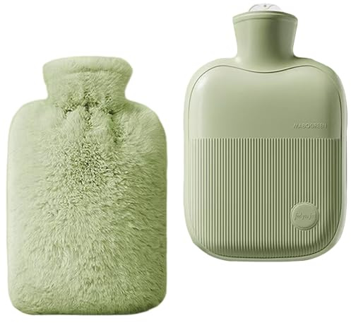Mlysnd Hot Water Bottle, Hot Water Bottle with Cover, 2L Large Capacity Hot Water Bag, Skin-Friendly Material and Long-Lasting Warmth Suitable for Children and Adults Bed Warmer Bag(Green)