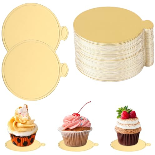 100 Pcs Cakeboard Rund, 9cm Mini Mousse Kuchen Bord, Mousse Tortenunterlage | Einweg Tortenplatte Pappe, Dessert Display, Gold Kuchenplatten für Party, Hochzeit, Geburtstag Gebäck Dekoration