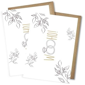 WBdesignz Hochzeit Karte - zur Hochzeitsfeier Just Married Wooho! Trauungsringe Floral Glückwunschkarte zur Trauung Brautpaar Liebe Verlobung Jahrestag mit Umschlägen DIN A6 (2er-Set)