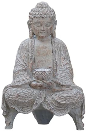 Vynetra Buddha-Statue mit Solarlicht, Heim-/Gartendekoration, sitzende meditierende Figuren für den Außenbereich, Hof-Ornamente, Harz-Skulptur