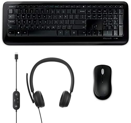 Microsoft Wireless Desktop 850 Keyboard & Mouse Combo + Microsoft Modern USB-C Wired Headset – Teams Certified, Noise-Reducing Mic, Comfortable Work & Home Office Bundle