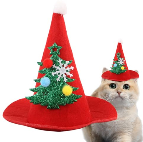 Katze Weihnachtshut Niedlicher Warmer Verstellbarer Festlicher Kopfschmuck | Großer Hund Spitzen Kostümhut Für Welpen Kätzchen Hamster Eidechsen Winter Veranstaltung Geburtstag Feier Party