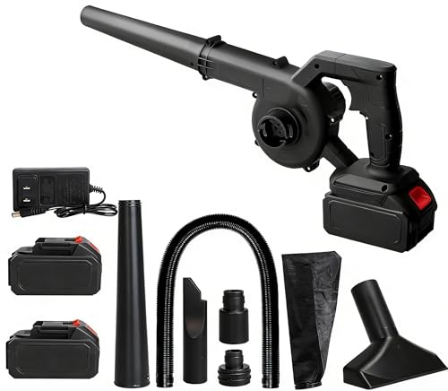Soplador de Hojas con 2 Baterías 6000mAh, Motor de Cobre Puro, 2 en 1 Recoger y aspirar 13500 RPM para Jardín, Ideal para Hojas Mojadas y Patio