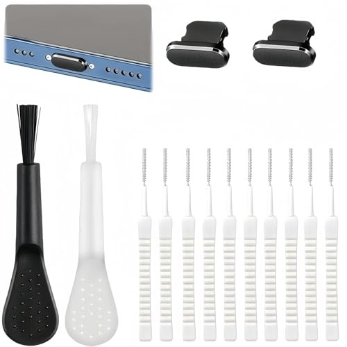 14 Pcs Portable Phone Cleaner Kit,Port Cleaning Kit,Portable Phone Cleaner,Cleaning Tools for USB-c & Speakers,Charging Port Cleaner,Anti-Dust Brushes,Portable Brush for Mobile Phone,Cleaning Brush
