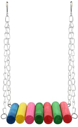 LuckyOpt Parrot Toys, Colorful Wooden Bird Toy Swing with Metal Chain, Hanging Stand Parrot Perch for Budgies, Cockatiels, Parakeets, Lovebirds, Conures (B)
