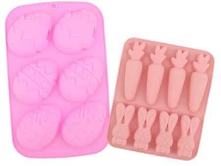 Moldes Silicona Pascua, GHUAP Paquete de 2 Stampi in Silicone Pasquale, Incluye Formas de Conejos, Zanahorias y Huevos, para Huevos de Pascua, Chocolate, Caramelo, Antiadherente, Reutilizable