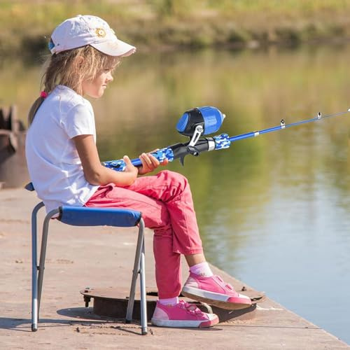 ERYUE Kit Combinado de Carrete y Caña de Pescar Telescópica Portátil para Niños, Ligero para Niñas, Caña Pescar, Niños, Juego Accesorios Pesca Aventuras Al Aire