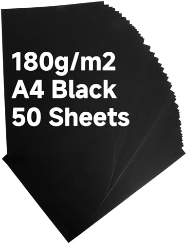 Schwarzes Tonpapier A4 180g/m² 50 Blatt - Bastelkarton Schwarz, Dickes Papier Schwarz, Druckerpapier für Laser & Tintenstrahl, Bastelpapier für DIY Karten, Zeichnen, Schule & Weihnachten
