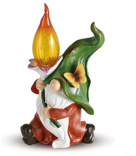 Zeroupshop Statue de nain de jardin en résine à énergie solaire pour lutin - Matériau résistant aux intempéries - Éclairage automatique pour pelouses et terrasses