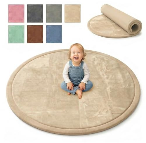 BabybeFun Krabbelmatte Baby - kuschelig weich - 3cm Dicke Spielmatte - schützt vor Stößen - Teppich Kinderzimmer Rund - rutschfeste Schaumstoffmatte - Spielteppich Kinder - Krabbeldecke warm
