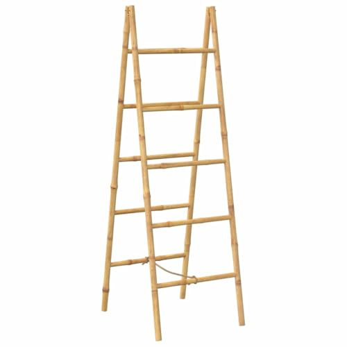 Teenpull Escalera doble de bambú con cinco peldaños a cada lado, 50 x 160 cm, independiente para baño y cocina, ahorra espacio para colgar y secar toallas