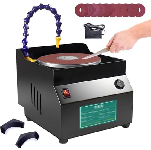 Levigatrice Banco A Umido 120W, Affilacoltelli Elettrico, 7 Velocità Variabili, Velocità Massima 3350 Giri/Min, con Raffreddamento A Goccia D'Acqua, 10 Fogli Carta Vetrata,Black