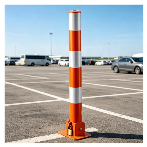 Barrera De Estacionamiento Plegable,Postes De Acero Resistentes,Con Tiras De Advertencia Bloqueable,Bolardos De Seguridad for Estacionamiento