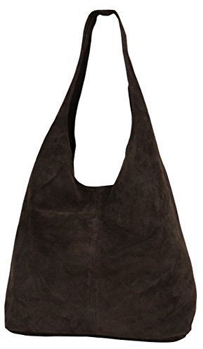 AMBRA Moda Damen Ledertasche Shopper Wildleder Handtasche Schultertasche Beuteltasche WL818 (Dunkelbraun)