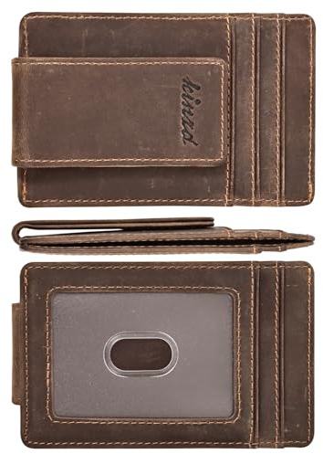 kinzd Money Clip, Front Pocket Wallet, Leather RFID Blocking Strong Magnet thin Wallet (Crazy Horse dark brown)