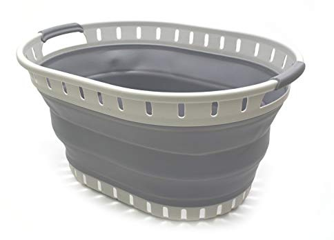 SAMMART 25L Collapsible Plastic Laundry Basket - Foldable Pop Up Storage Container/Organizer - Portable Basket - Space Saving Hamper (1, Dark Grey)
