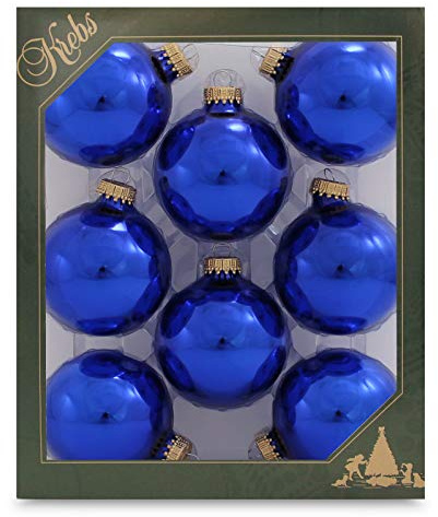 Krebs Glas Lauscha Weihnachtskugeln blau glänzend 8 Stück/Set, Ø 7 cm