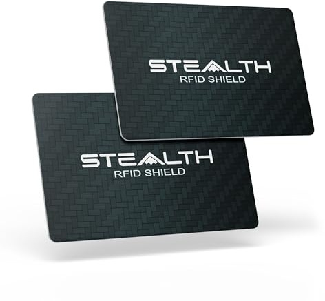 Stealth Shield Tarjeta Bloqueo RFID - Dispositivo de Bloqueador RF/NFC para Protección de Tarjetas Bancarias - Seguridad contra Escaneo Ilegal sin Contacto (Negro - Paquete Doble)