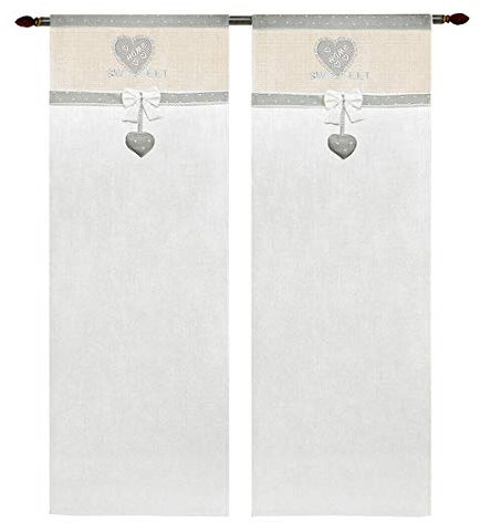 emmevi Tende Coppia Finestra Porta Interno Tessuto Casa Shabby Chic MOD.Tenda Cuoricini 60X150 Grigio