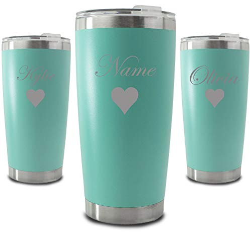 Personalised Engraved 500ml Mint Travel Cup with Name and Heart Design, Personalise with Any Name