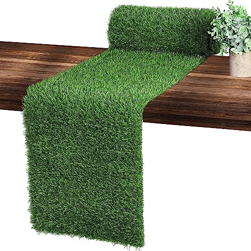 Ruisita Artificial Grass Table Runners 12 x 108 Inch Synthetic Grass Table Runners Grass Rug Table Decorations for Spring Summer, Wedding, Baby Shower, Party Decor