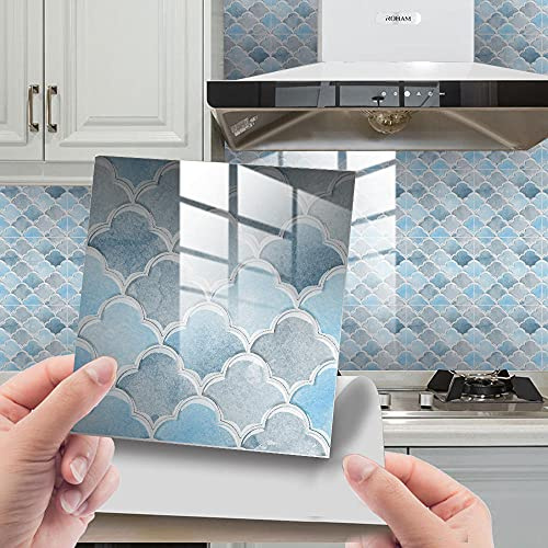 Piastrelle Adesive Cucina 20x20 Azzurro 24 Pezzi Mattonelle Adesive Bagno Pvc Impermeabile Adesivi per Piastrelle Parete Fai da Te Adesivi per Cucina Decorazioni