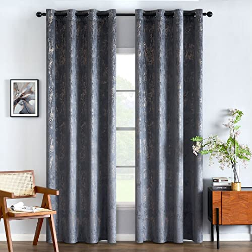 EMEMA Samtvorhänge Vorhang Blickdicht Vorhänge mit Ösen Gardinen Deko Ösenvorhang Dekoschal Dekogardinen für Schlafzimmer Wohnzimmer 2er Set 140 x 225 cm(B x H) Grau