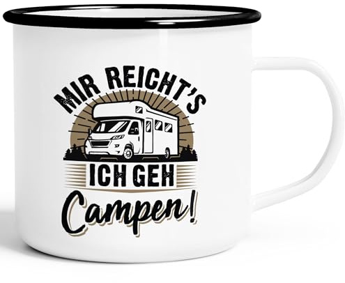 MoonWorks® Emaille-Tasse Camping Mir reichts ich geh campen Spruch lustig Geschenk für Wohnmobilfahrer Emaille-weiss-schwarz standard