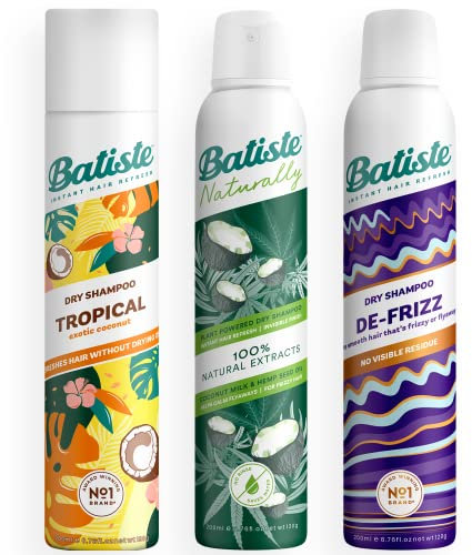 Batiste Coconut Escape Bundle - 3-Pack Dry Shampoo Variety Bundle for Detoxifying, Refreshing, and Taming Flyaway Ends with Summery Exotic Scents: Tropical, Naturally, and De-Frizzing - 3 x 200ml