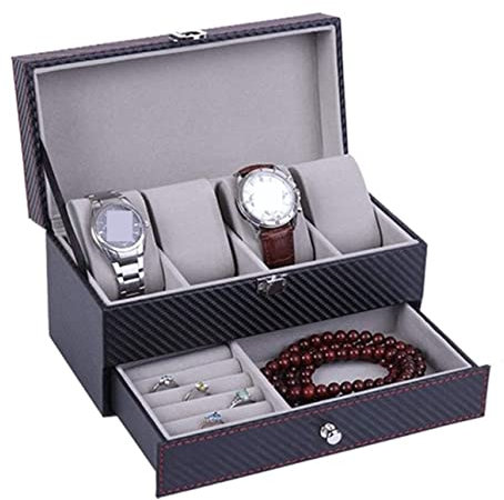 Uhrenetui Uhrenbox Uhrenrolle PU-Leder 4 Slots Uhrenbox 2-Tier Organizer Case Schmuckhalter Vitrine Display Schublade Aufbewahrungsbox Uhrenaufbewahrung Uhrenhalter ( Blue : Black G , Size : 22.2*11*1