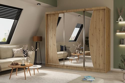 ALTDECOR Schwebetürenschrank mit Spiegel VOXI - 240x216 | Garderobenschrank mit viel Stauraum, Vielseitiger, Schrank, Kleiderschrank