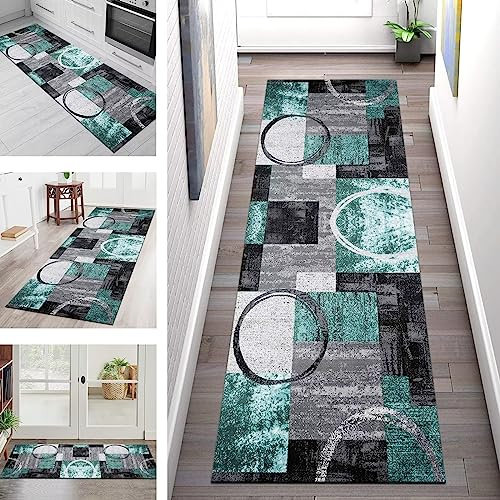 Teppich Läufer Flur Küche rutschfest waschbar Teppichläufer Lang Korridor Tepiche 60X80CM Grau Türkis Schwarz Küchenläufer Meterware Kücheteppich Schlafzimmer Wohnzimmer Flurmatten Breit 40-120cm