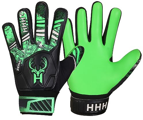 HHH Fotboll målvaktshandskar för barn, fotbollsmålvaktshandskar med 4 mm latexpalmer och utmärkt grepp (grön, storlek 8 (vuxna))