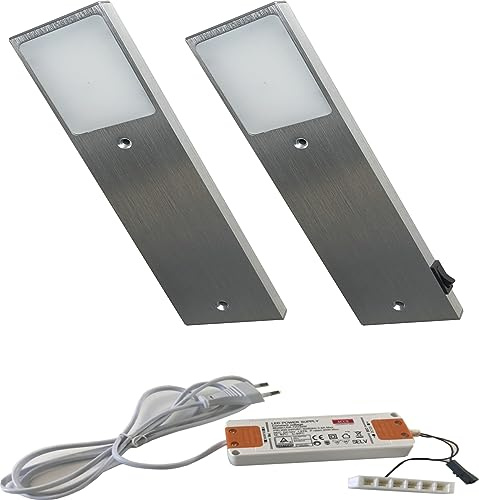 ACCE Aluminiumkörper LED Unterbauleuchte Küchen Möbel Schrank Leuchte Warmweiß oder Neutralweiß inkl Konverter ein Strahler mit Schalter (2ER, Neutralweiß)