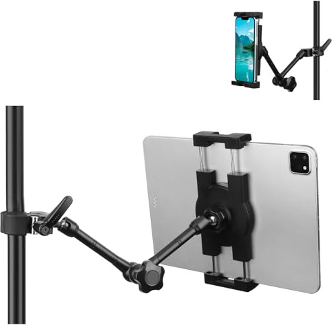 Mippko Support iPad pour Micro/Support de Micro, Support de Tablette Compatible avec tablettes Nexus/LG G/liseuse/Switch/iPhone, Bras réglable à 360° en Alliage d'aluminium de 25,4 cm de Long