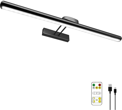 MQOUO 24.4 Wireless Picture Lights, Rechargeable Battery Art Display Light with Remote Control, Dimmable/Timer Off Dartboard Light, 3 Lighting Modes Full Metal Painting Display Lights (Black-1Pack)