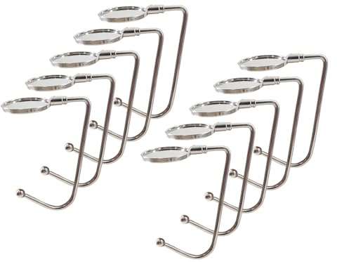 Abiyou 10 Stück Tisch Handtaschenhalter Haken, Tragbare Tischhaken für Handtaschen, Tischtaschenhak, Tragbar Handtaschenhalter Aufhänger, Handtaschen Halterung, für Handtaschen, Rucksäcken (Silbrig)