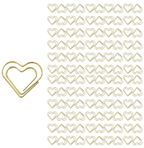 COACOM 120 Goldene Herzfrmige Broklammern, 25 mm x 23 mm, Stahl, Perfekt fr Hochzeitsdekoration und Geschenke
