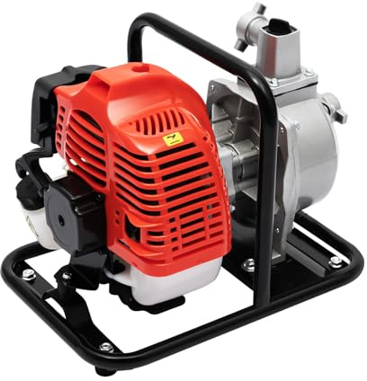 Bomba Motor De Agua Gasolina, 2 Tiempos Motobomba de Agua a Gasolina, 1250 W/6500 rpm Bomba de Agua Gasolina, Caudal de 8 – 10 m³/h Motobomba Gasolina, Altura de Extracción 20m