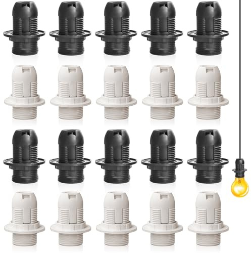 Lot de 20 douilles de lampe vintage solides E14 en bakélite, support d'ampoule, adaptateur à vis Edison rétro pour lampes (10 noirs + 10 blancs)