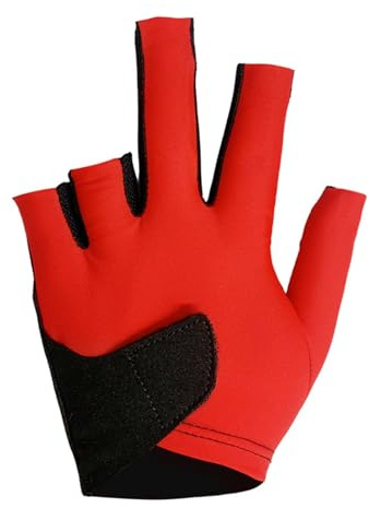 5-Finger-Billard-Handschuh, Snooker-Queue, Sport, rutschfest, schweißabsorbierend, atmungsaktiv, für Herren und Damen, linke Hand, Rot