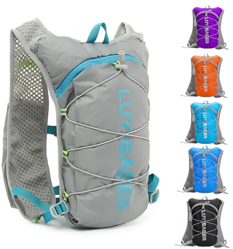 Running Hydration Vest Backpack, Lightweight Adjust Chest Straps Water Daypack Compatible with 2L Water Bladder, Breathable Reflective Insulation Pack for Women Men Hiking Cycling Climbing Marathon