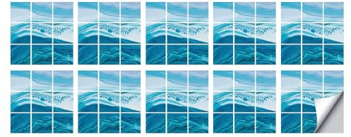 Fliesenaufkleber Blau Selbstklebende Klebefliesen, Wandfliesen Aufkleber,Wasserdicht Fliesensticker Fur Kuche Badezimmer Dekorative Stickerfliesen,Wohnzimmer Dekoration20X20Cm