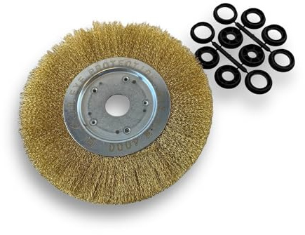 Kibros Brosse circ. touret LAITON fil dur Ø 250 mm 1 rang | Fil dur 0.30 mm ondulé, alésage 32 mm + réducteur bague 25-12 mm, meuleuse affûteuse ponceuse, décapage ébavurage brossage.